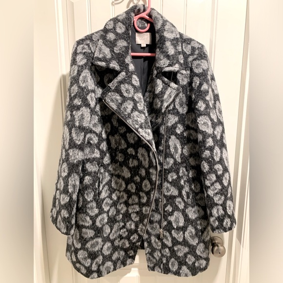 LOFT LEOPARD ANIMAL PRINT WOOL BLEND GRAY BLACK COAT JACKET WOMENS SIZE MEDIUM - Picture 3 of 9